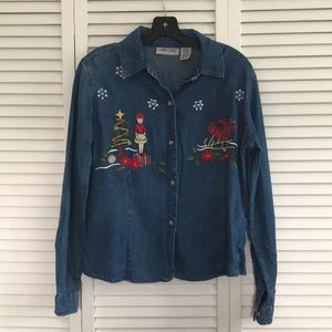 Cabin Creek Embroidered Christmas Denim Shirt